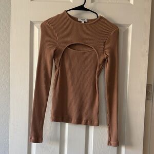 Agolde Cutout Lyza Ribbed Tan Long Sleeve Top